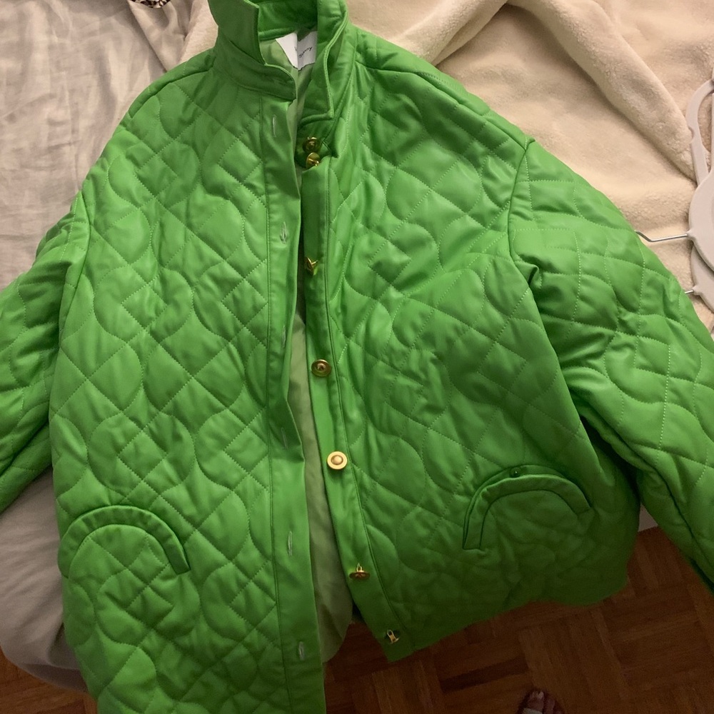 House of Sunny Green Faux Leather Quilted Jacket - Picture 3 of 4